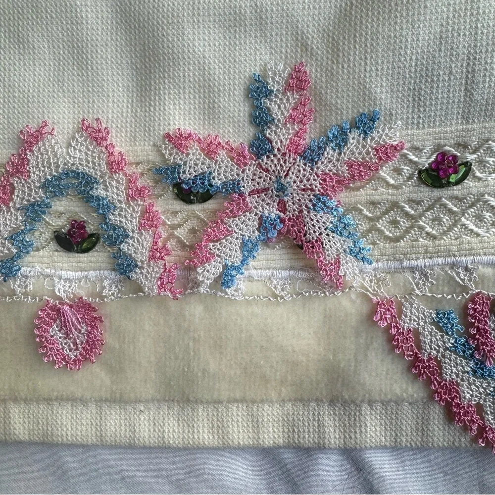 Handcrafted Floral Beaded Towel NWOT